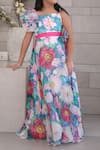 Buy_Petite Pomme_Multi Color Cotton, Polyester Multicolored Floral Print Gown With Belt