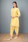 Buy_Sheetal Batra_Yellow Zari, Pearls, Embroidery Bandeau Neck Paisley Kurta And Dhoti Pant Set _at_Aza_Fashions