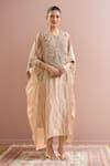Buy Prisho Gold Silk Round Neck Floral Embroidered Kaftan Pant Set at Aza Fashions Buy_Prisho_Gold Silk Round Neck Floral Embroidered Kaftan Pant Set _at_Aza_Fashions