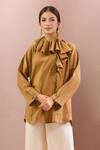 Buy_Nidzign Couture_Brown High Neck Ruffle Shirt _at_Aza_Fashions