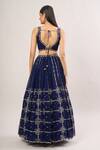 Shop_Prevasu_Blue Chiffon, Georgette Mirrors, Sequins Checkered Embroidered Lehenga Set _at_Aza_Fashions
