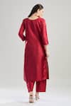 Shop_Samyukta Singhania_Maroon Kurta And Pant Raw Silk Embroidered Beads Round Dabka Set _at_Aza_Fashions