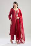 Shop_Samyukta Singhania_Maroon Kurta And Pant Raw Silk Embroidered Beads Round Dabka Set _Online_at_Aza_Fashions