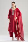 Buy_Samyukta Singhania_Maroon Kurta And Pant Raw Silk Embroidered Beads Round Dabka Set _at_Aza_Fashions