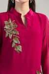 Naintara Bajaj_Fuchsia Georgette Beads Mandarin Collar Seed Embroidered Kurta _Online_at_Aza_Fashions