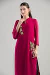 Buy_Naintara Bajaj_Fuchsia Georgette Beads Mandarin Collar Seed Embroidered Kurta _Online_at_Aza_Fashions