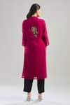 Shop_Naintara Bajaj_Fuchsia Georgette Beads Mandarin Collar Seed Embroidered Kurta _at_Aza_Fashions