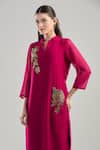 Shop_Naintara Bajaj_Fuchsia Georgette Beads Mandarin Collar Seed Embroidered Kurta _Online_at_Aza_Fashions