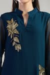 Buy_Naintara Bajaj_Blue Georgette Beads Mandarin Collar Glass Embroidered Kurta _Online_at_Aza_Fashions