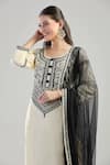 Samyukta Singhania_Cream Kurta And Pant Raw Silk Embroidered Aari Work Scoop Set _Online_at_Aza_Fashions