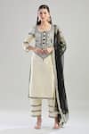 Buy_Samyukta Singhania_Cream Kurta And Pant Raw Silk Embroidered Aari Work Scoop Set _at_Aza_Fashions