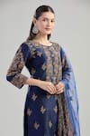Samyukta Singhania Blue Silk, Cotton, Net Embroidery Round Neck Floral Aari Kurta Pant Set Online at Aza Fashions Samyukta Singhania_Blue Silk, Cotton, Net Embroidery Round Neck Floral Aari Kurta Pant Set _Online_at_Aza_Fashions
