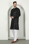 Buy_Aham-Vayam_Black Cotton Embroidery Thread Kurta Set _Online_at_Aza_Fashions