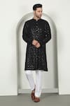Aham-Vayam_Black Cotton Embroidery Thread Kurta Set _at_Aza_Fashions