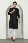 Buy_Aham-Vayam_Black Cotton Embroidery Thread Kurta Set _at_Aza_Fashions