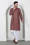 Aham-Vayam_Brown Cotton Embroidery Thread Chevron Kurta Set _Online_at_Aza_Fashions
