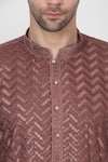 Shop_Aham-Vayam_Brown Cotton Embroidery Thread Chevron Kurta Set _Online_at_Aza_Fashions