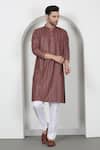 Buy_Aham-Vayam_Brown Cotton Embroidery Thread Chevron Kurta Set _at_Aza_Fashions