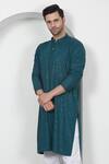 Buy_Aham-Vayam_Green Cotton Sequins, Embroidery Teal Kurta Set _Online_at_Aza_Fashions