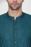 Shop_Aham-Vayam_Green Cotton Sequins, Embroidery Teal Kurta Set _Online_at_Aza_Fashions