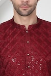 Aham-Vayam_Red Cotton Sequins, Embroidery Kurta Set _at_Aza_Fashions
