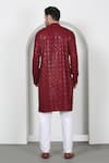 Shop_Aham-Vayam_Red Cotton Sequins, Embroidery Kurta Set _at_Aza_Fashions