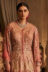 Shop_Rimple And Harpreet Narula_Pink Tulle Pearls, Sequins, Zari V-neck Kalidar Jacket Lehenga Set _at_Aza_Fashions