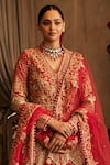 Shop_Rimple And Harpreet Narula_Red Tulle Pearls, Sequins, Zari, Embroidery Kalidar Jacket Set With Lehenga _at_Aza_Fashions
