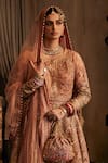 Shop_Rimple And Harpreet Narula_Peach Tulle Pearls, Sequins, Zari Round Floral Embroidered Anarkali Sharara Set _at_Aza_Fashions