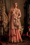 Buy_Rimple And Harpreet Narula_Peach Tulle Pearls, Sequins, Zari Round Floral Embroidered Anarkali Sharara Set _at_Aza_Fashions