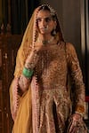 Shop_Rimple And Harpreet Narula_Gold Tulle Pearls, Sequins, Zari Round Floral Embroidered Anarkali Sharara Set _at_Aza_Fashions