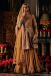 Buy_Rimple And Harpreet Narula_Gold Tulle Pearls, Sequins, Zari Round Floral Embroidered Anarkali Sharara Set _at_Aza_Fashions