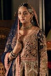 Shop_Rimple And Harpreet Narula_Navy Tulle Pearls, Zari, Sequins Mughal Miniatures Embroidered Anarkali Set _at_Aza_Fashions