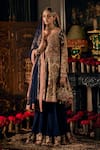 Buy_Rimple And Harpreet Narula_Navy Tulle Pearls, Zari, Sequins Mughal Miniatures Embroidered Anarkali Set _at_Aza_Fashions