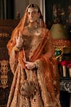 Shop_Rimple And Harpreet Narula_Orange Tulle Pearls, Sequins, Embroidery Peacock Motif Marodi Set _at_Aza_Fashions
