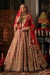 Buy_Rimple And Harpreet Narula_Red Tulle Pearls, Zari, Embroidery Mughal Motif Lehenga Set _at_Aza_Fashions