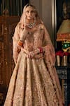 Shop_Rimple And Harpreet Narula_Gold Tulle Pearls, Sequins V-neck Floral Motif Embroidered Lehenga Set _at_Aza_Fashions