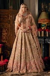 Buy_Rimple And Harpreet Narula_Gold Tulle Pearls, Sequins V-neck Floral Motif Embroidered Lehenga Set _at_Aza_Fashions