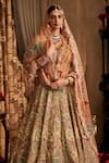 Shop_Rimple And Harpreet Narula_Green Tulle Pearls, Sequins V-neck Floral Marodi Embroidered Lehenga Set _at_Aza_Fashions