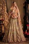 Buy_Rimple And Harpreet Narula_Green Tulle Pearls, Sequins V-neck Floral Marodi Embroidered Lehenga Set _at_Aza_Fashions