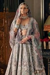 Shop_Rimple And Harpreet Narula_Gray Tulle Pearls, Sequins Sweetheart Neck Mughal Bahar Marodi Embroidered Set _at_Aza_Fashions