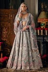 Buy_Rimple And Harpreet Narula_Gray Tulle Pearls, Sequins Sweetheart Neck Mughal Bahar Marodi Embroidered Set _at_Aza_Fashions