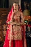 Shop_Rimple And Harpreet Narula_Red Tulle, Georgette Sequins, Applique, Art Deco Bloom Kurta Sharara Set _at_Aza_Fashions