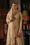 Shop_Rimple And Harpreet Narula_Green Tulle, Georgette Sequins, Applique, Art Deco Blossom Kurta Sharara Set _at_Aza_Fashions