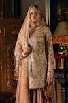Shop_Rimple And Harpreet Narula_Beige Tulle, Georgette Sequins, Applique, Embroidery Floral Kurta Sharara Set _at_Aza_Fashions