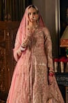 Shop_Rimple And Harpreet Narula_Pink Tulle Pearls, Sequins Round Neck Floral Jaal Embroidered Kalidar Jacket Set _at_Aza_Fashions