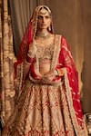 Shop_Rimple And Harpreet Narula_Red Tulle Pearls, Sequins Asymmetric Marodi Embroidered Lehenga Set _at_Aza_Fashions