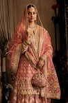 Shop_Rimple And Harpreet Narula_Pink Tulle Pearls, Sequins, Applique, Embroidery Floral Jaal Kurta Sharara Set _at_Aza_Fashions