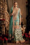 Buy_Rimple And Harpreet Narula_Blue Tulle Pearls, Sequins, Zari Turquoise Jaal Embroidered Kurta Sharara Set _at_Aza_Fashions