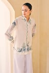 Buy_Grassroot By Anita Dongre_Ivory Cotton, Silk, Viscose Embroidery Collared Thread Shirt 